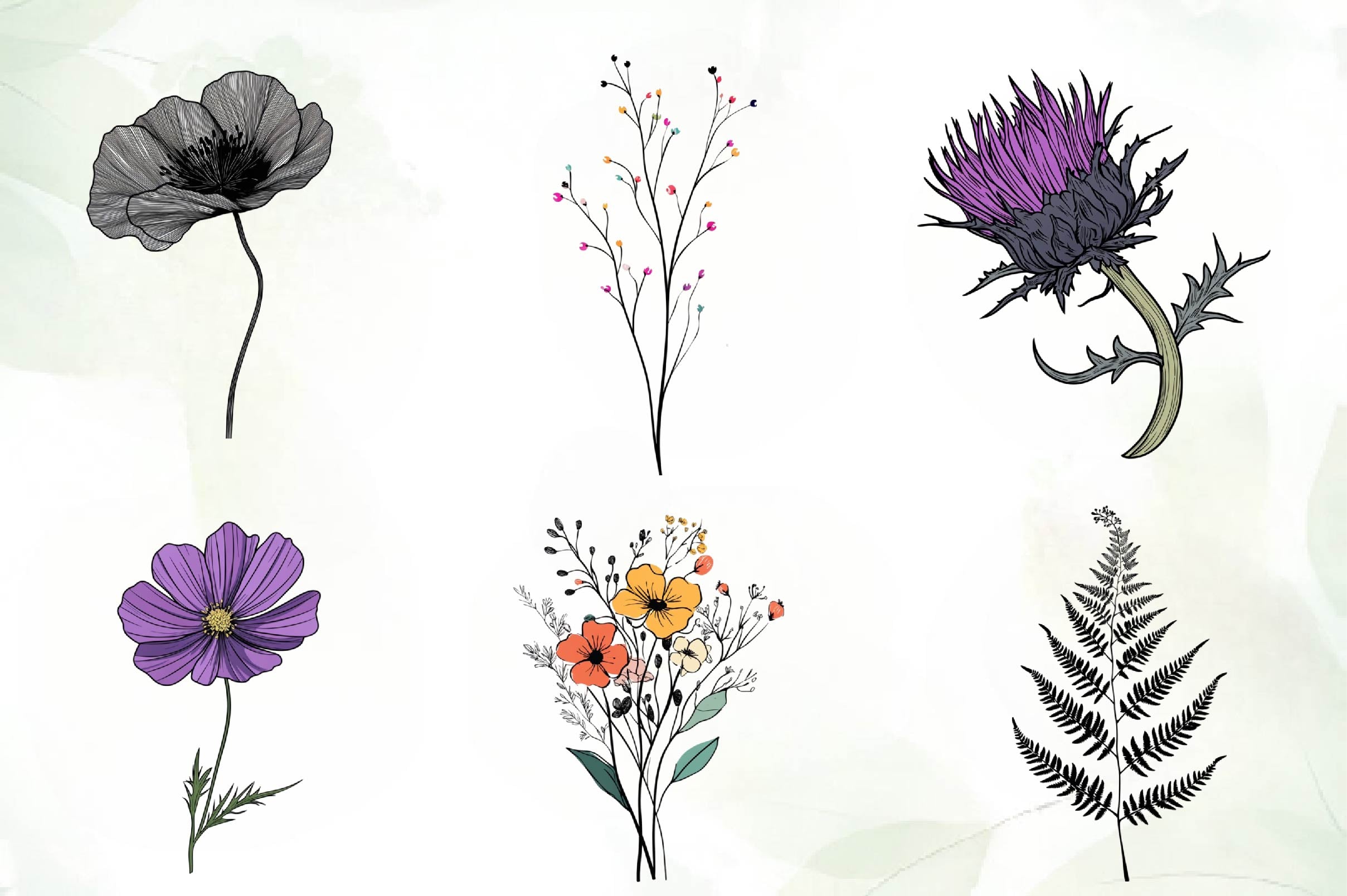 Black Wildflower Clipart Bundle - CraftNest - Digital Crafting and Art
