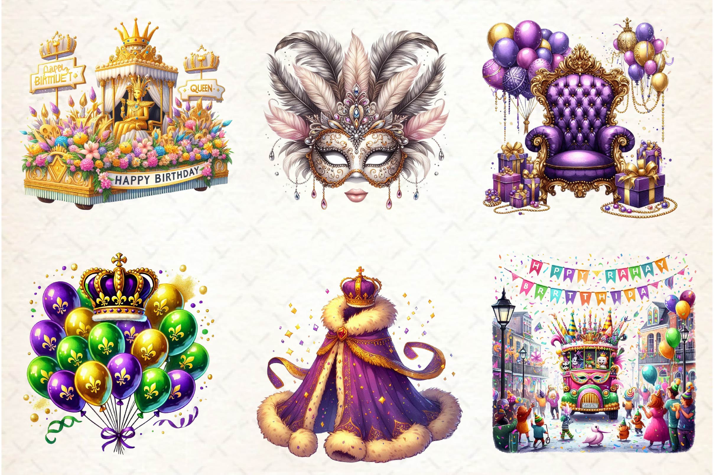 Birthday Queen Of Mardi Gras Clipart Bundle - CraftNest - Digital Crafting and Art