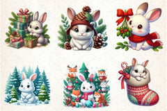 Woodland Christmas Bunny Clipart Bundle - CraftNest - Digital Crafting and Art
