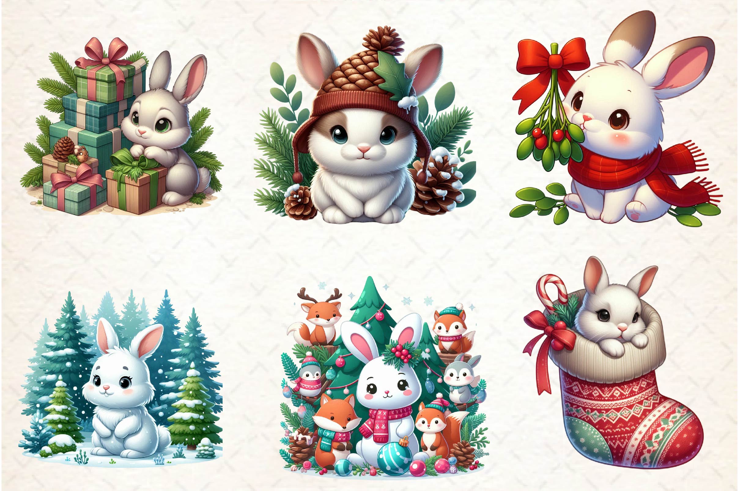 Woodland Christmas Bunny Clipart Bundle - CraftNest - Digital Crafting and Art