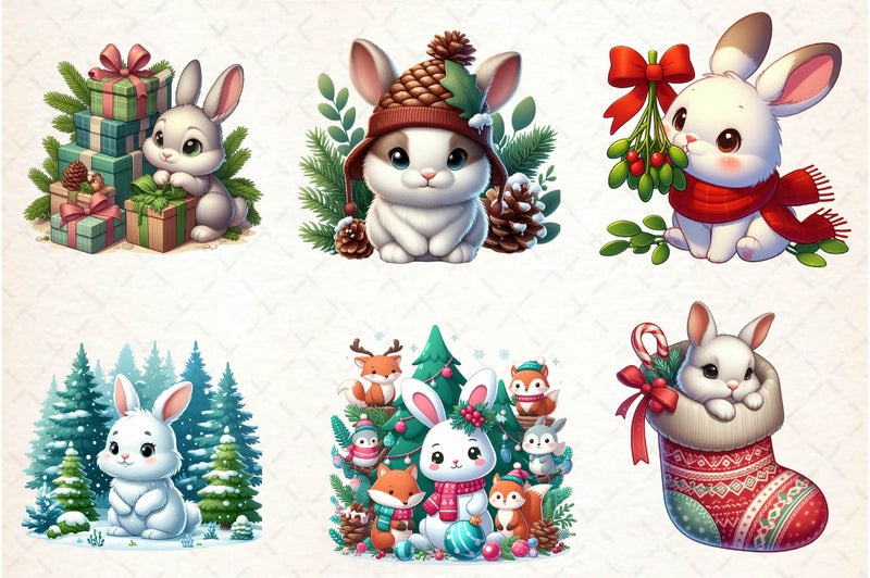 Woodland Christmas Bunny Clipart Bundle - CraftNest - Digital Crafting and Art