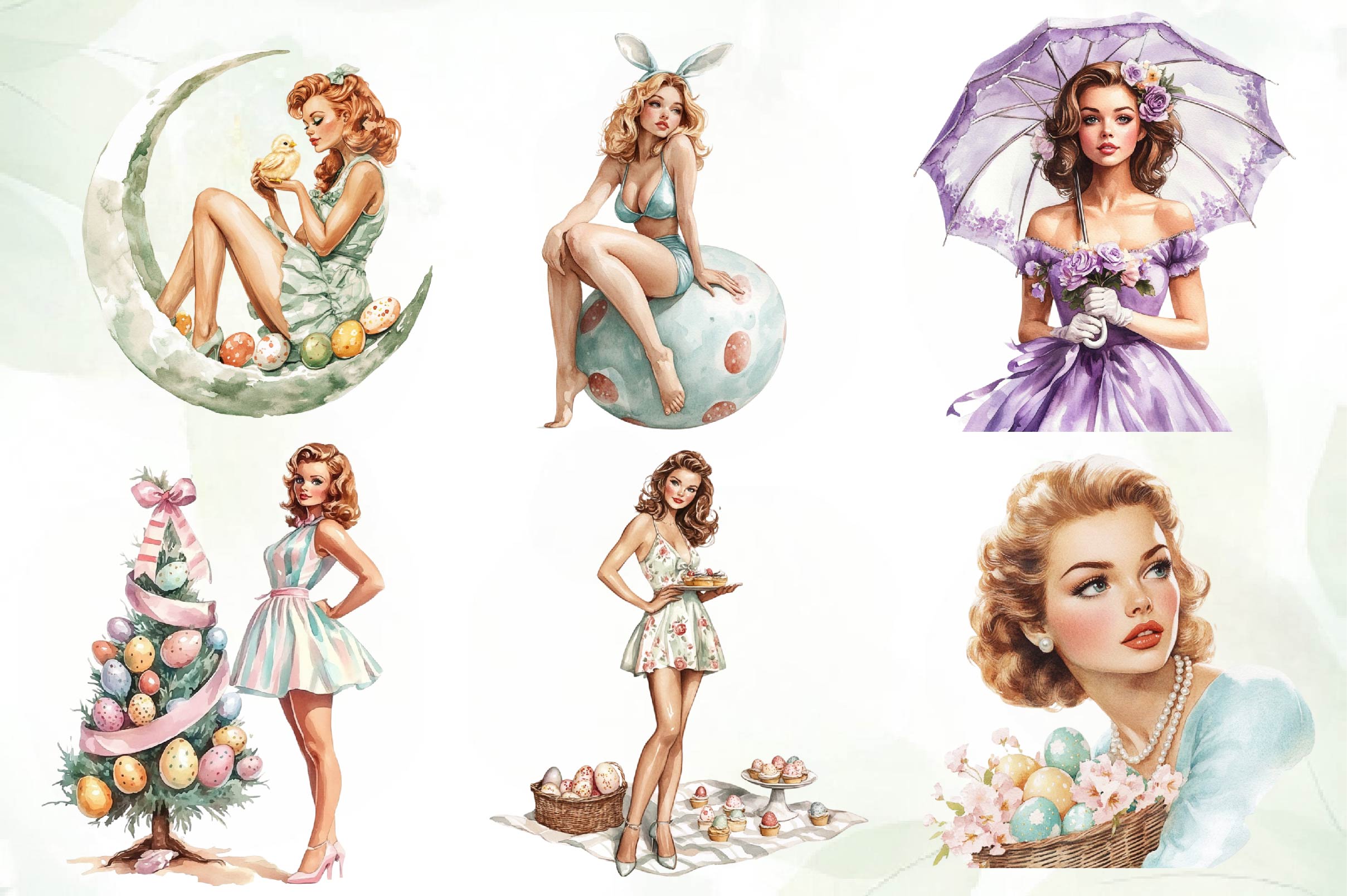 Vintage Easter Pin Up Girl Clipart Bundle - CraftNest - Digital Crafting and Art