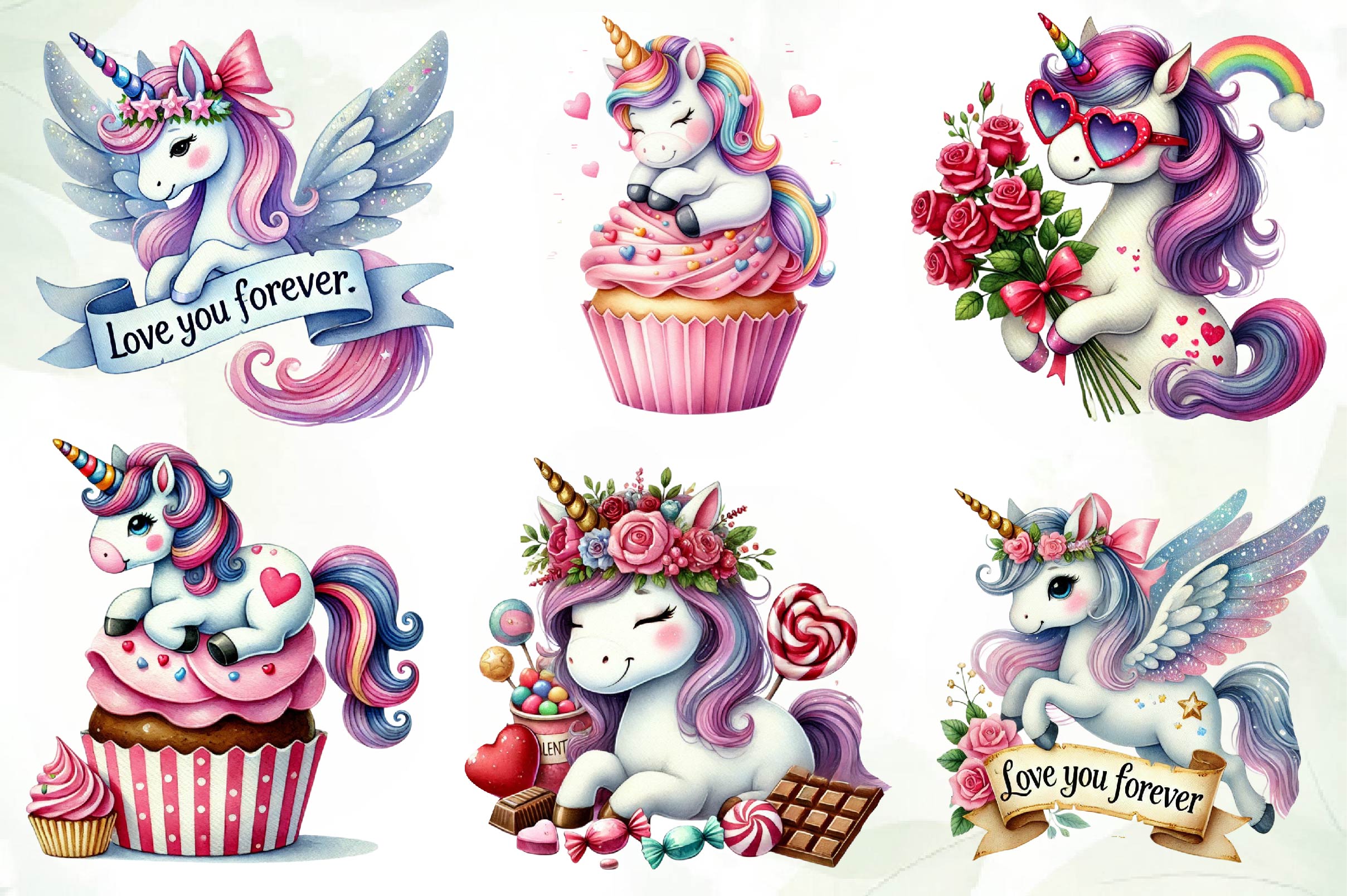 Cute Valentines Day Unicorn Clipart Bundle - CraftNest - Digital Crafting and Art