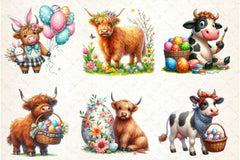 Cute Easter Highland Cow Clipart Bundle 1 - CraftNest - Digital Crafting and Art