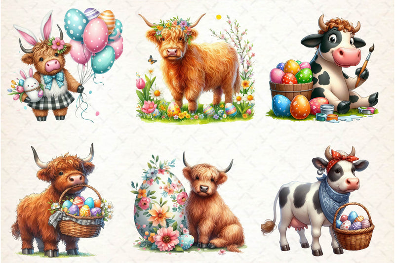 Cute Easter Highland Cow Clipart Bundle 1 - CraftNest - Digital Crafting and Art