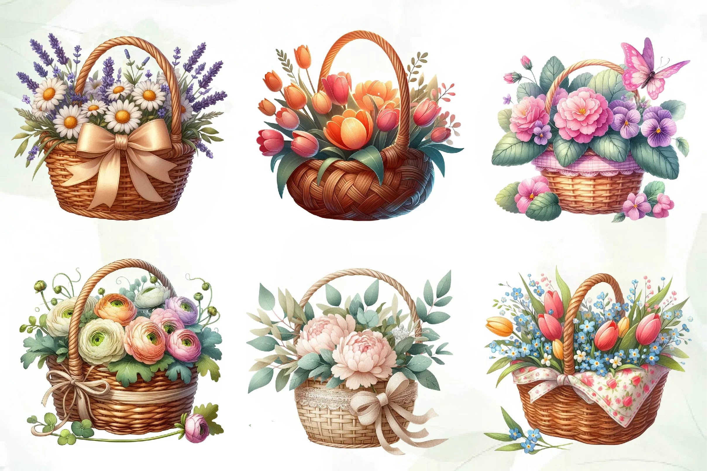 Spring Flowers Basket Clipart Bundle - CraftNest - Digital Crafting and Art