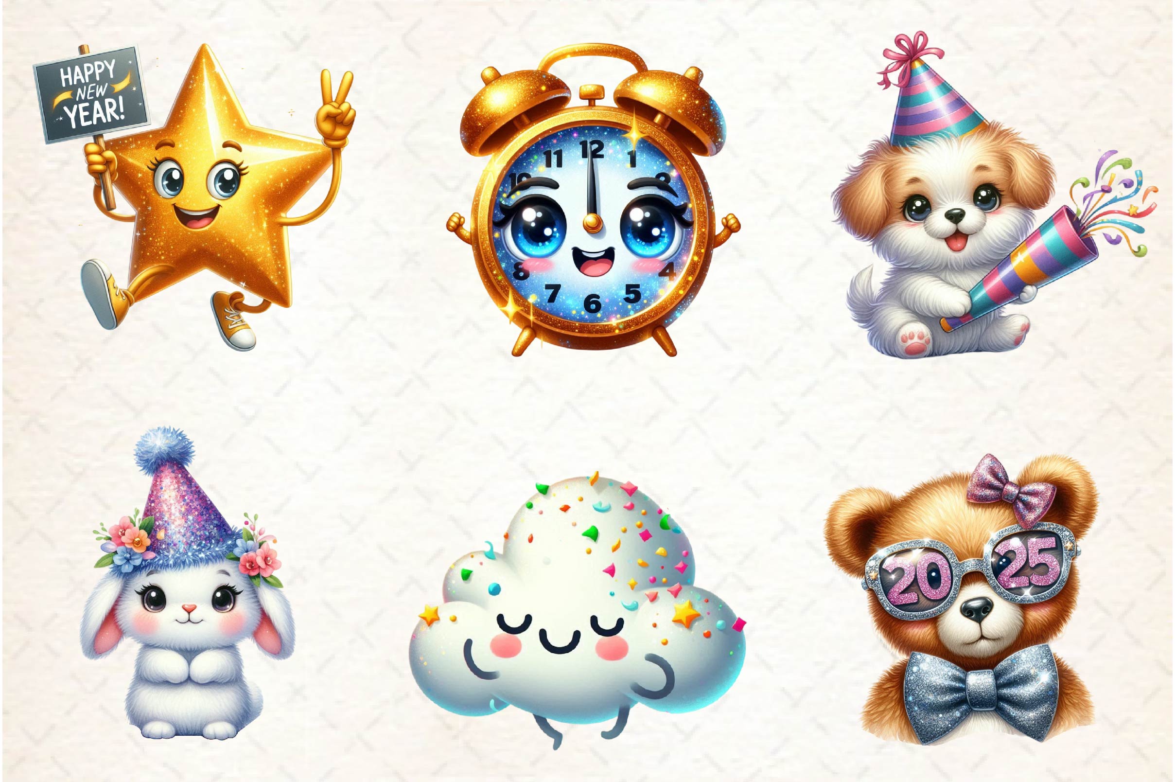 Sparkling New Year Character Clipart Bundle - CraftNest - Digital Crafting and Art