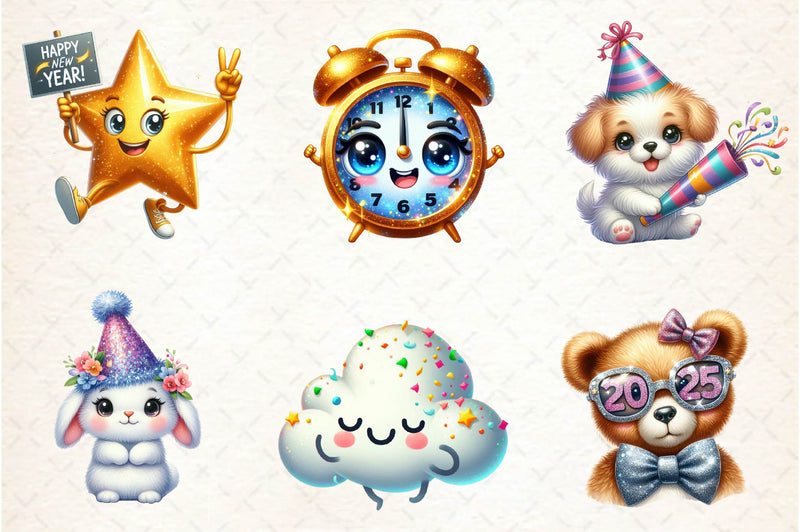 Sparkling New Year Character Clipart Bundle - CraftNest - Digital Crafting and Art