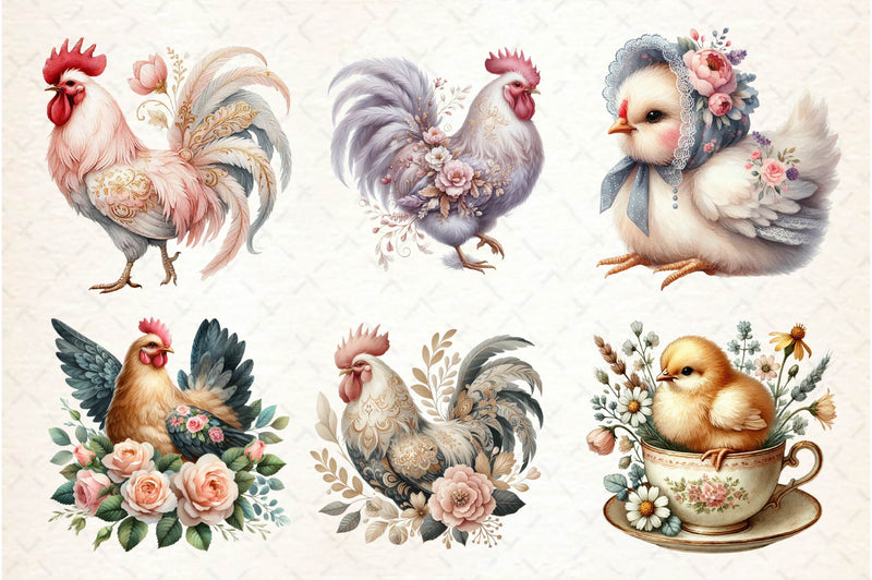 Vintage Spring Floral Chicken Clipart Bundle - CraftNest - Digital Crafting and Art
