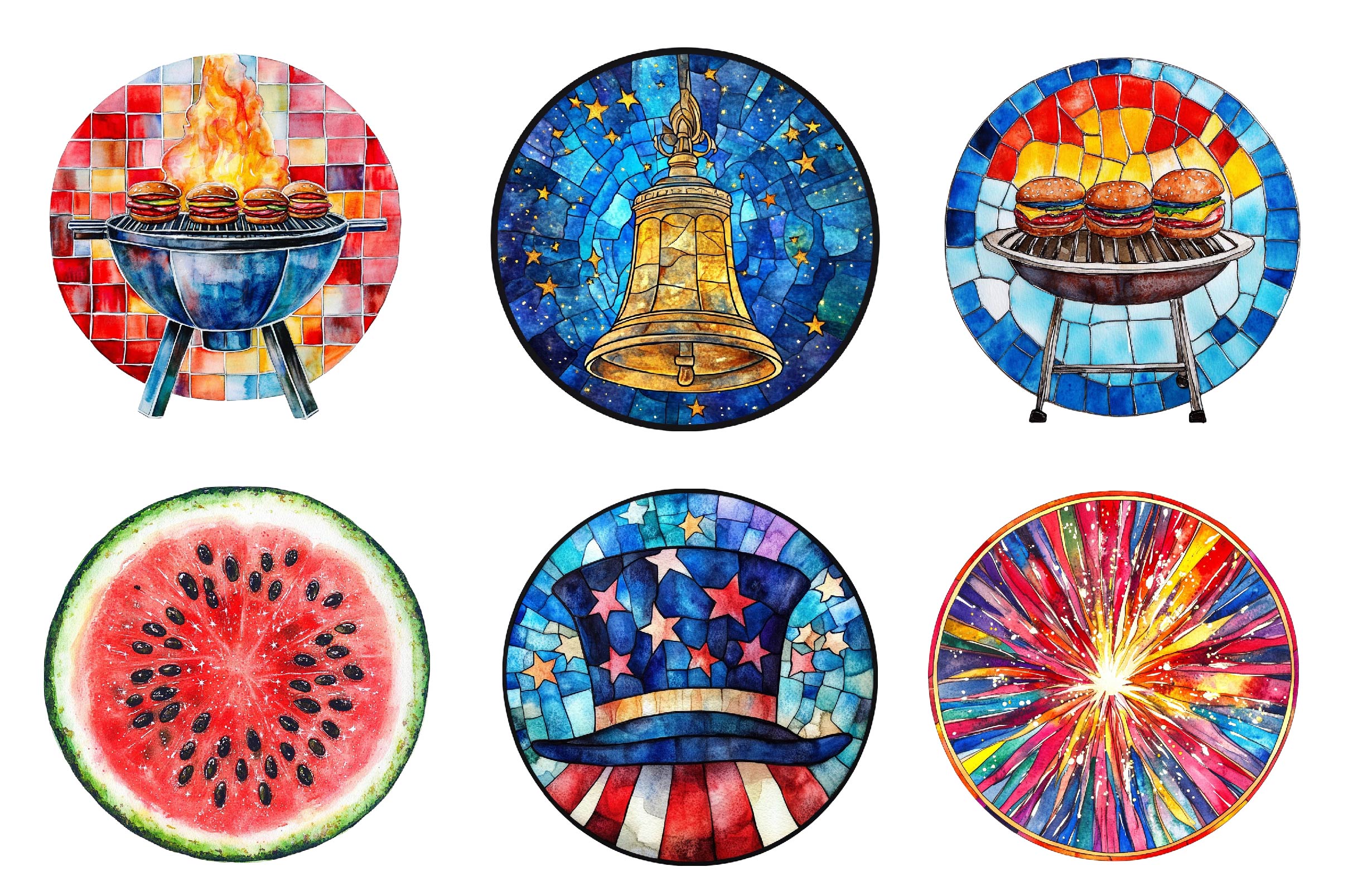 Round Stained Glass 4th Of July Clipart Bundle - CraftNest - Digital Crafting and Art