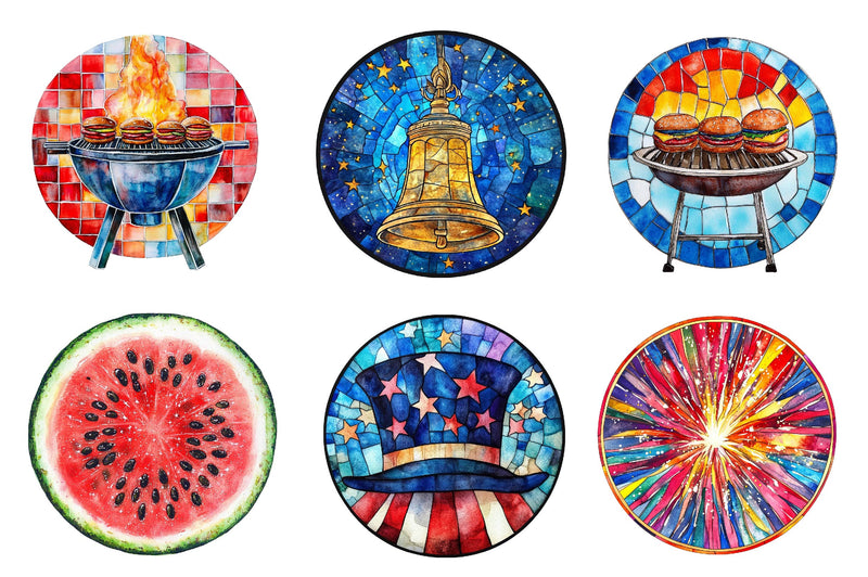 Round Stained Glass 4th Of July Clipart Bundle - CraftNest - Digital Crafting and Art