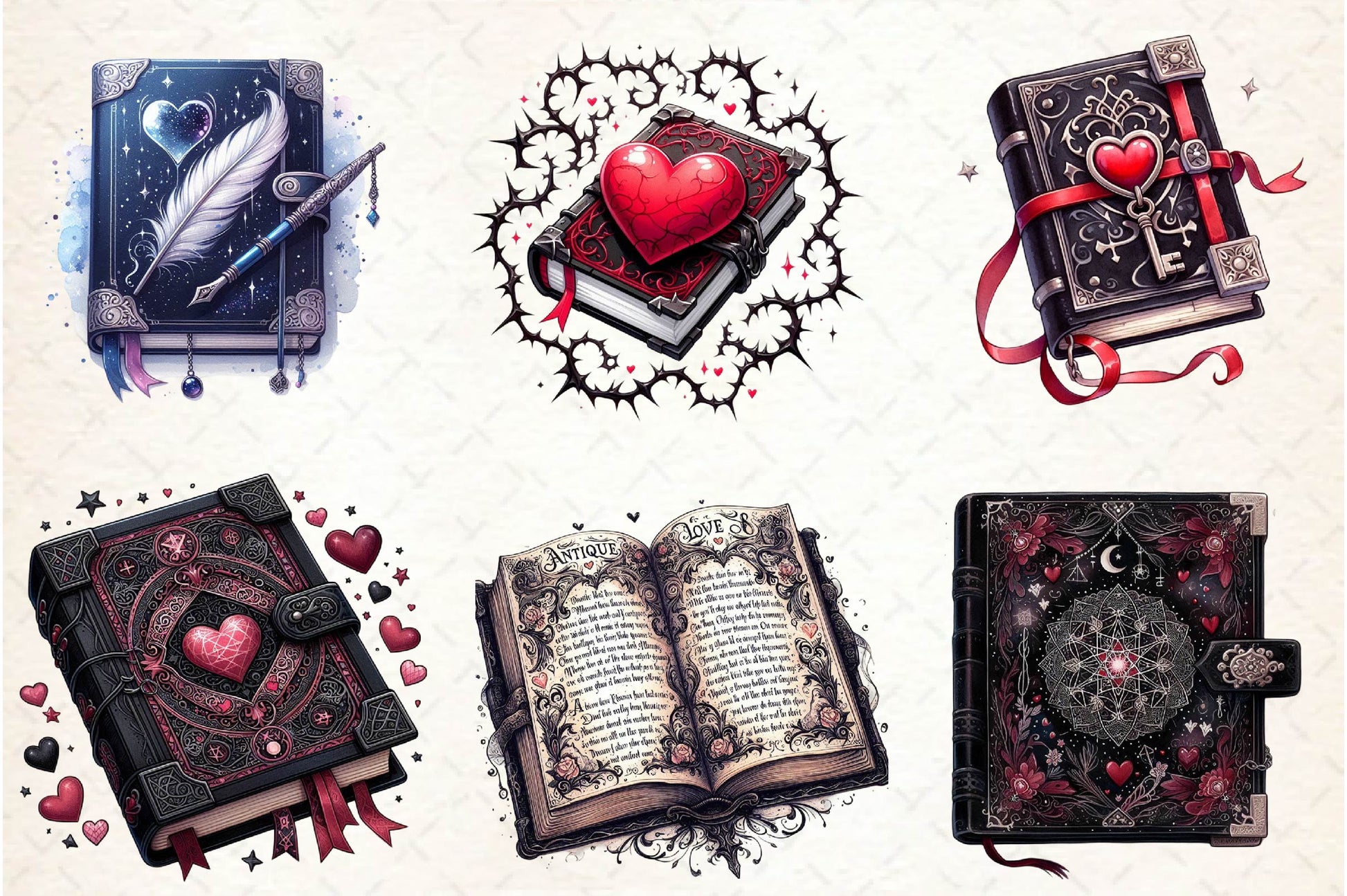 Gothic Valentines Day Books Clipart Bundle - CraftNest - Digital Crafting and Art