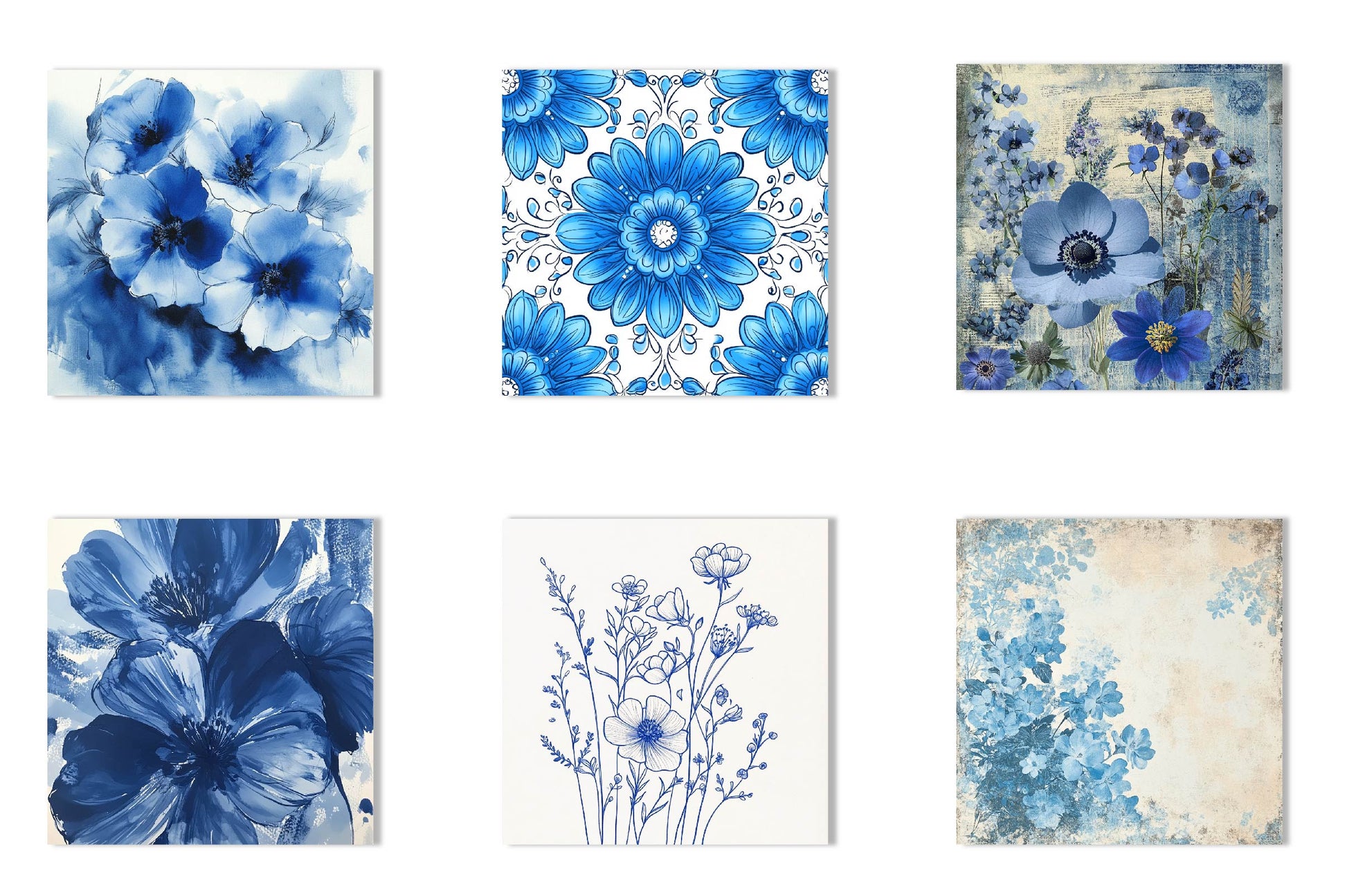 Blue Ink Flowers Digital Paper - CraftNest - Digital Crafting and Art