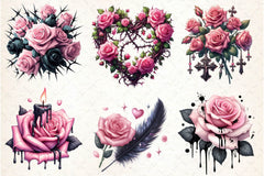 Valentine Pink Gothic Roses Clipart Bundle - CraftNest - Digital Crafting and Art