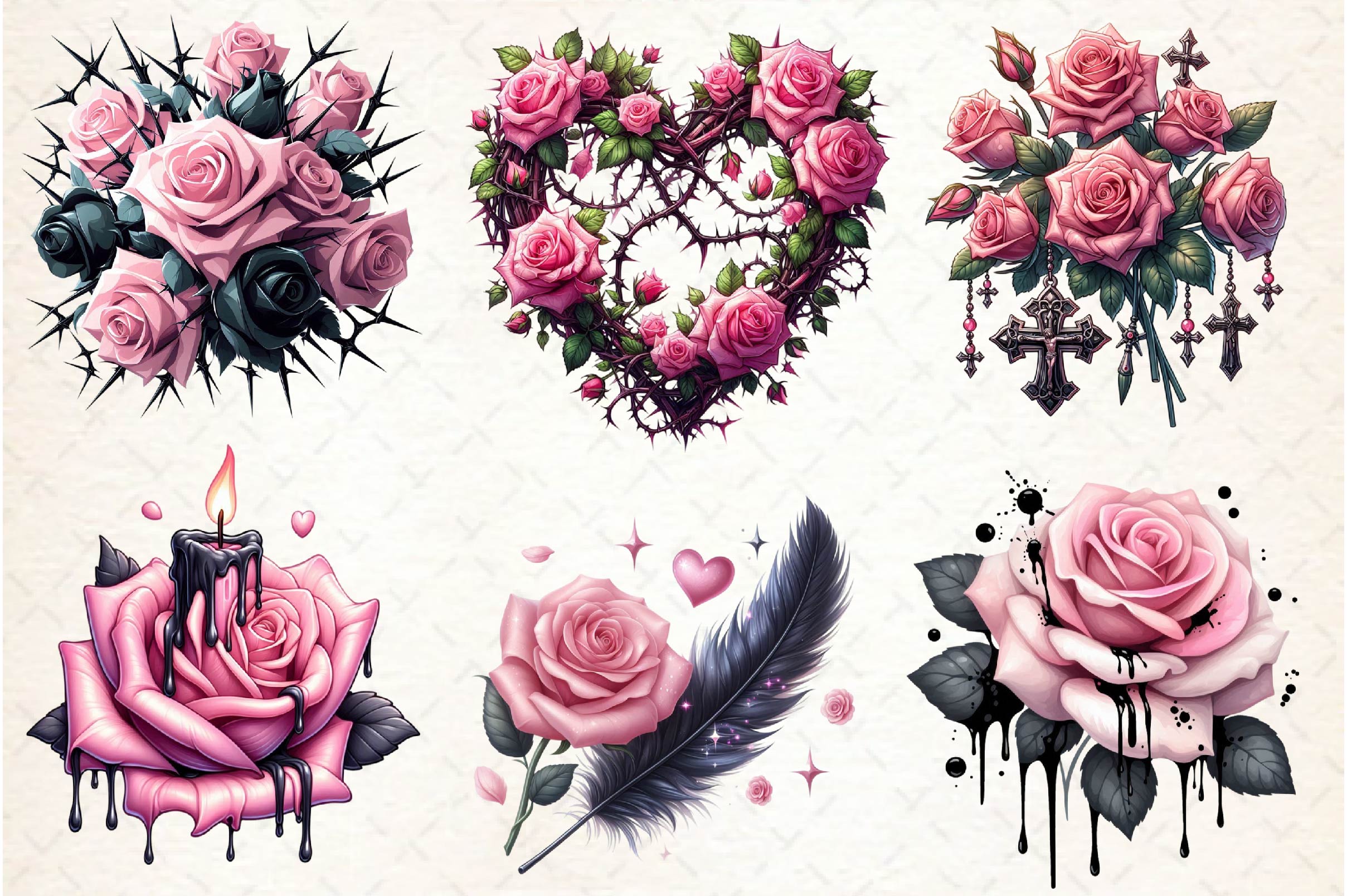 Valentine Pink Gothic Roses Clipart Bundle - CraftNest - Digital Crafting and Art