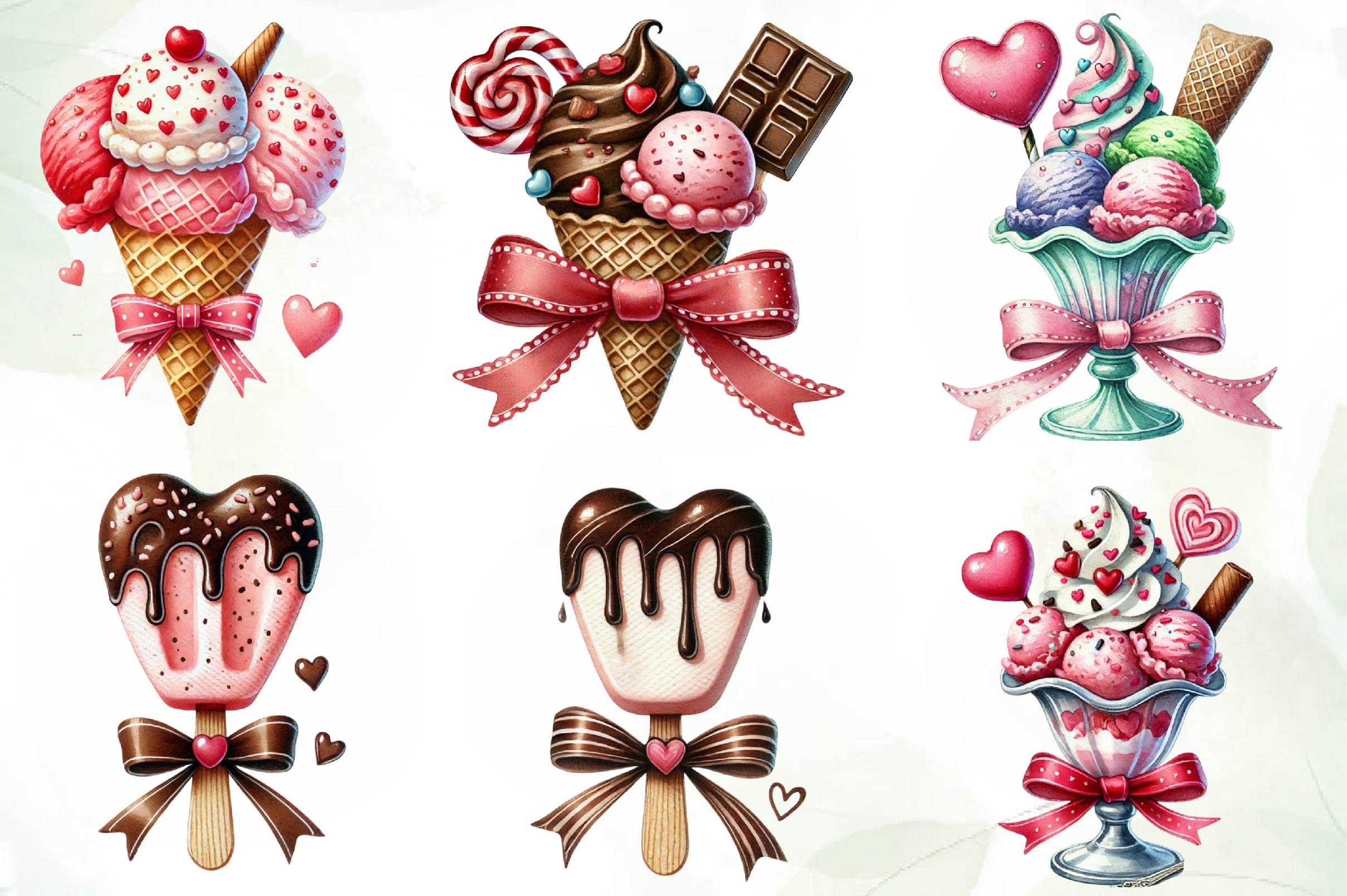 Valentines Ice Cream With Bows Clipart Bundle - CraftNest - Digital Crafting and Art