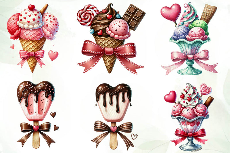 Valentines Ice Cream With Bows Clipart Bundle - CraftNest - Digital Crafting and Art
