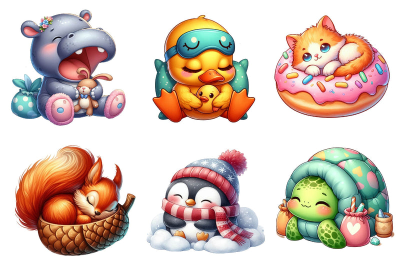 Funny Cartoon Sleepy Quirky Animals Clipart Bundle 1 - CraftNest - Digital Crafting and Art