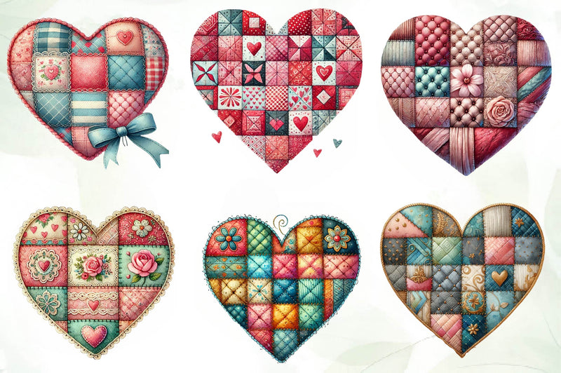 Patchwork Heart Valentines Day Clipart Bundle - CraftNest - Digital Crafting and Art