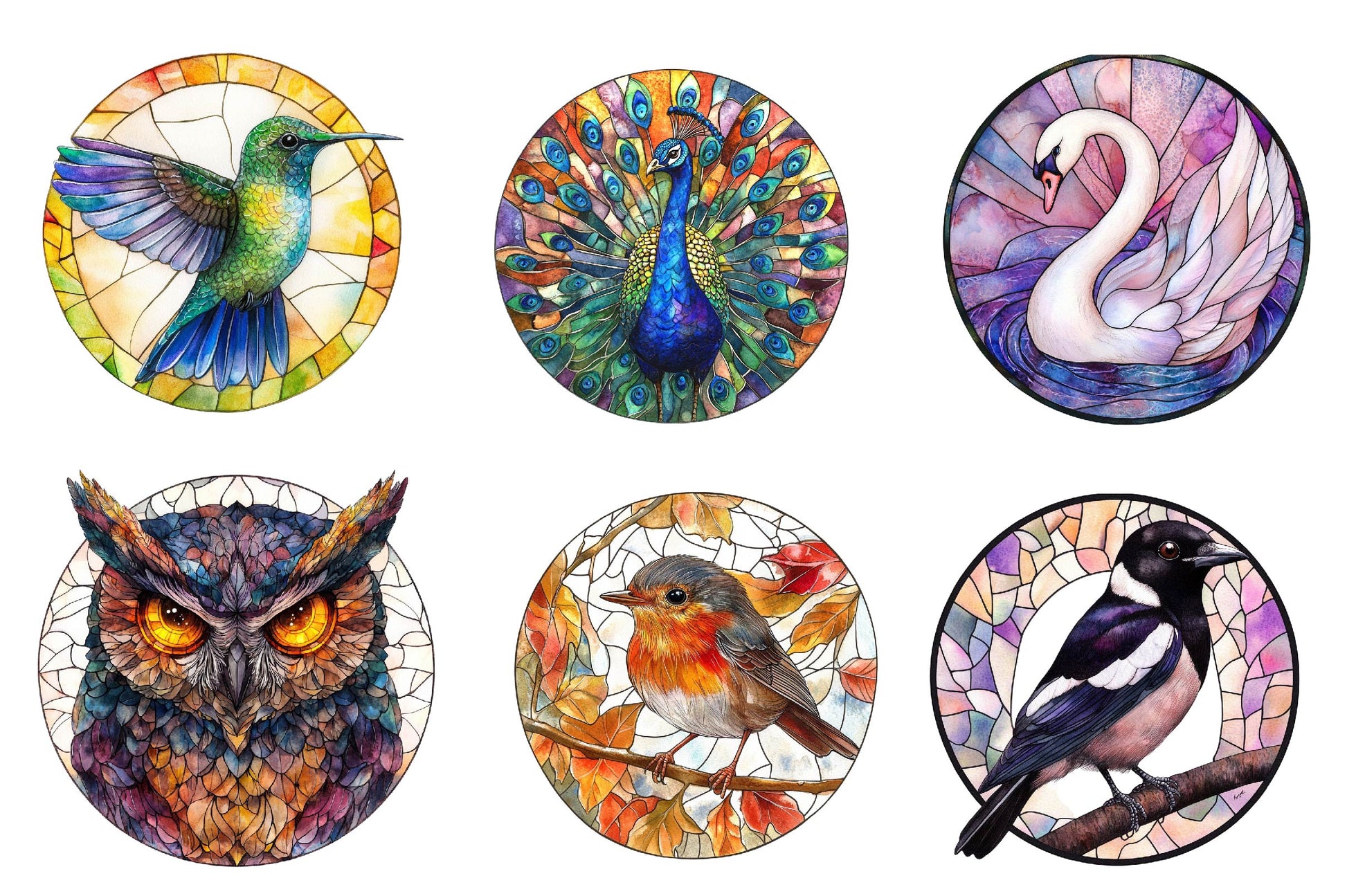 Round Stained Glass Birds Clipart Bundle - CraftNest - Digital Crafting and Art