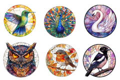 Round Stained Glass Birds Clipart Bundle - CraftNest - Digital Crafting and Art