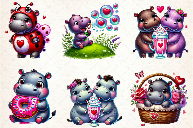 Cute Valentine Hippo Clipart Bundle - CraftNest - Digital Crafting and Art