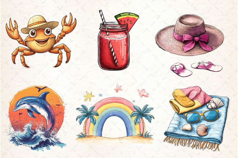 Hand Drawn Summer Clipart Bundle - CraftNest - Digital Crafting and Art