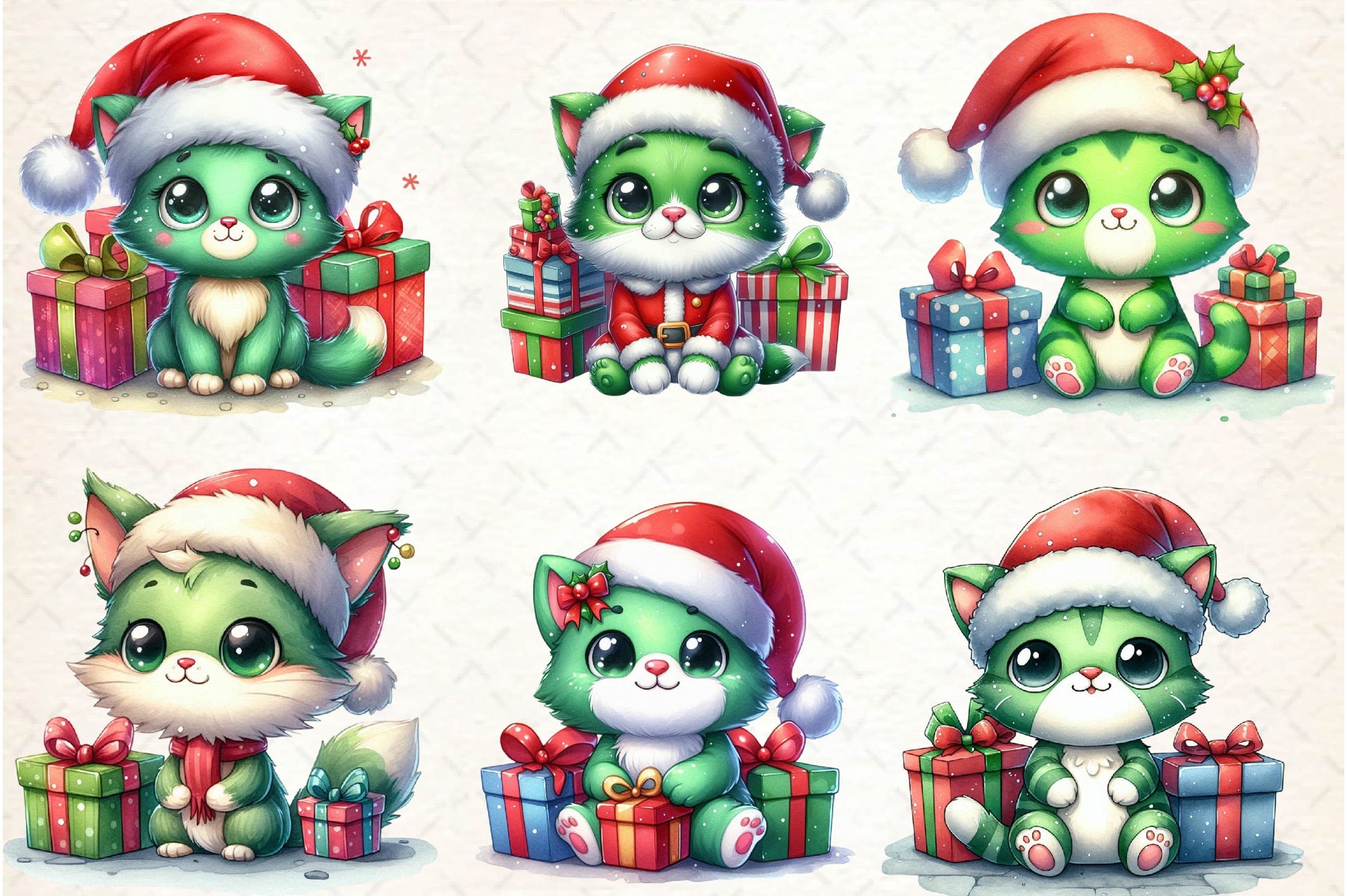 Cute Green Christmas Cat Clipart Bundle - CraftNest - Digital Crafting and Art