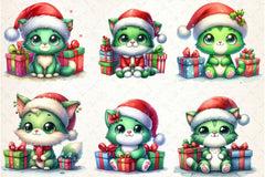 Cute Green Christmas Cat Clipart Bundle - CraftNest - Digital Crafting and Art
