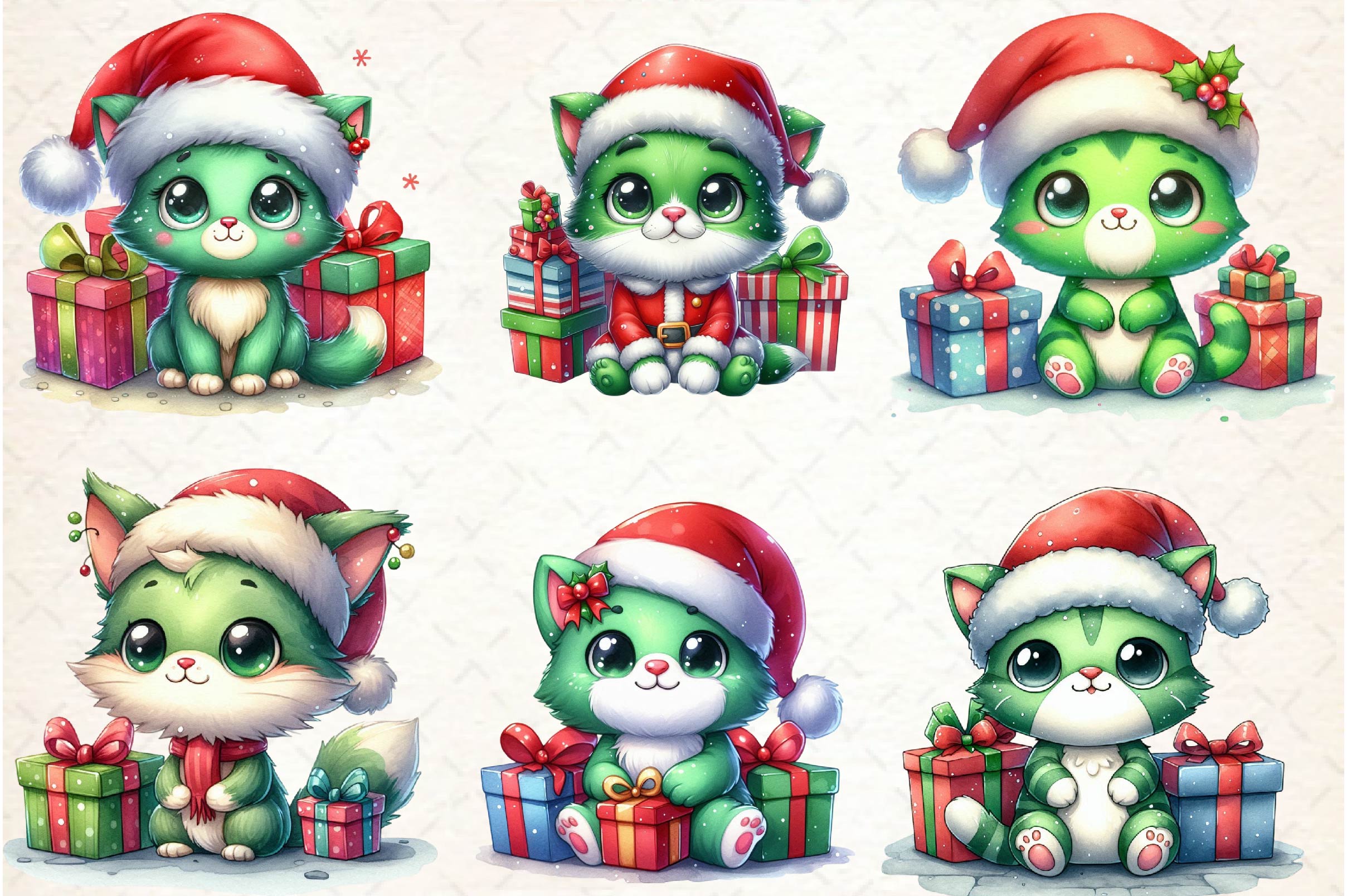 Cute Green Christmas Cat Clipart Bundle - CraftNest - Digital Crafting and Art