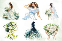 Spring White Roses And Woman Clipart Bundle - CraftNest - Digital Crafting and Art
