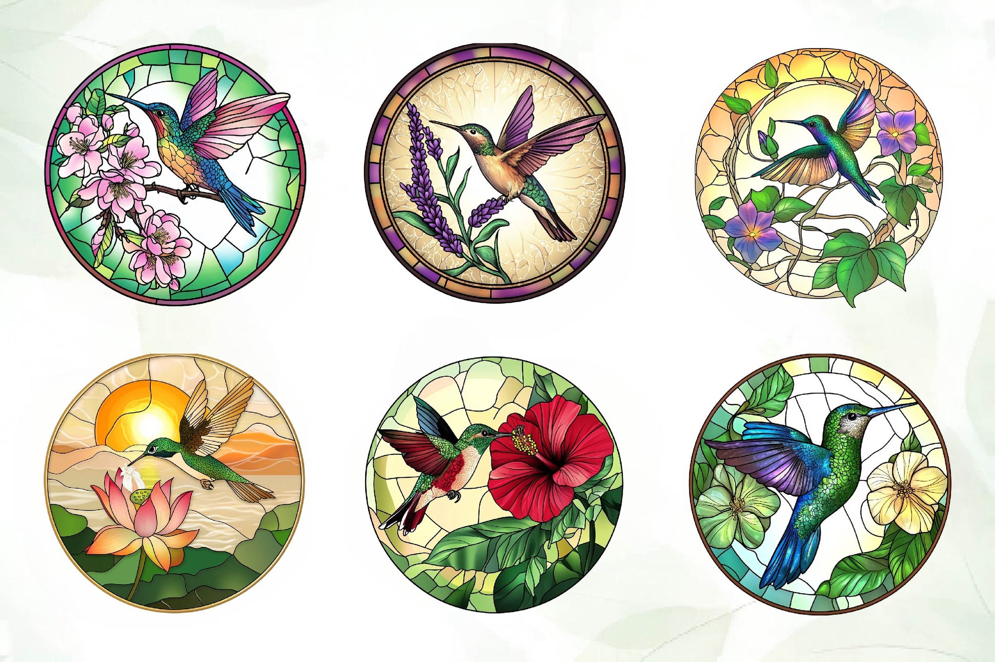 Hummingbird & Flowers Round Stained Glass Art Clipart Bundle - CraftNest - Digital Crafting and Art