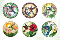 Hummingbird & Flowers Round Stained Glass Art Clipart Bundle - CraftNest - Digital Crafting and Art