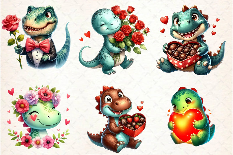 Dinosaur Valentines Day Clipart Bundle - CraftNest - Digital Crafting and Art