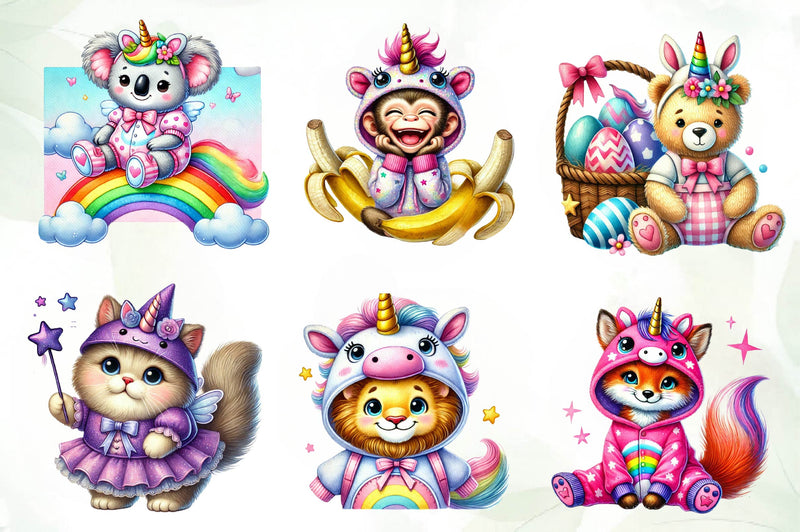 Unicorn Cute Animals Clipart Bundle - CraftNest - Digital Crafting and Art