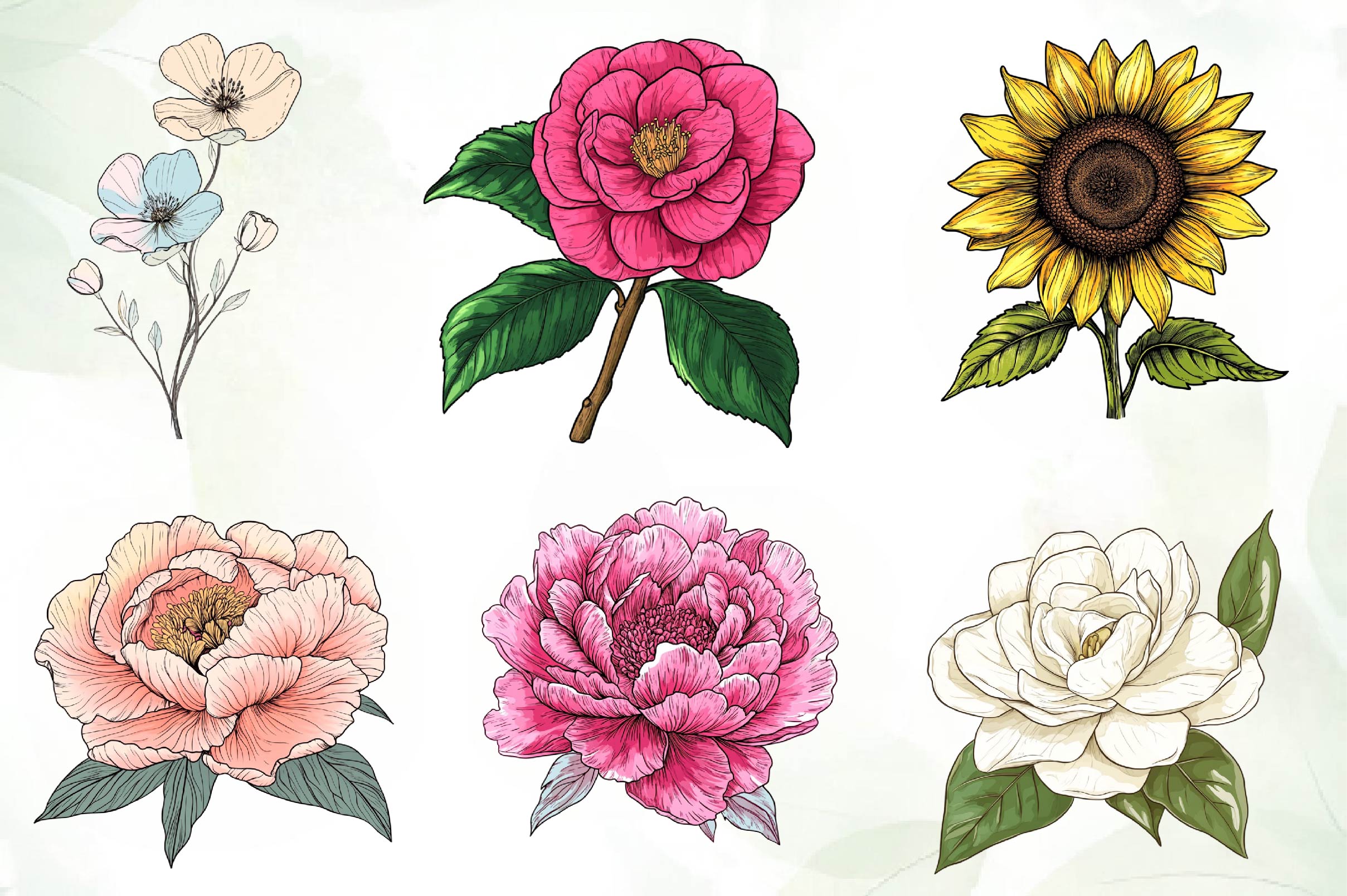 Vintage Single Flowers Clipart Bundle - CraftNest - Digital Crafting and Art