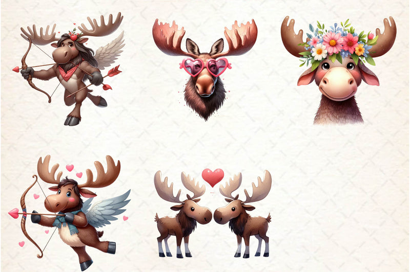 Valentine Moose Clipart Bundle - CraftNest - Digital Crafting and Art