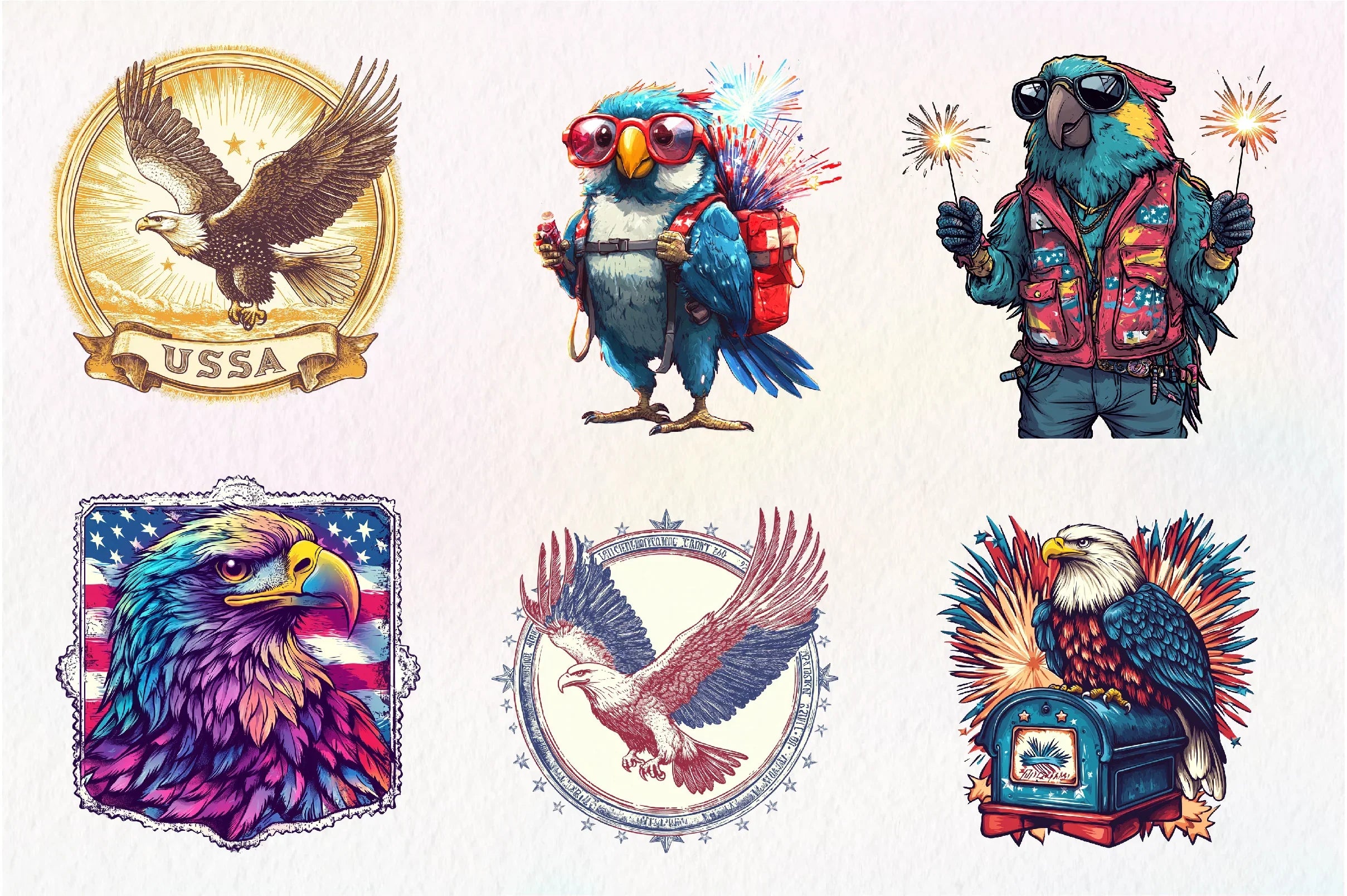 Patriotic Eagle Postage Stamp Clipart Bundle - CraftNest - Digital Crafting and Art