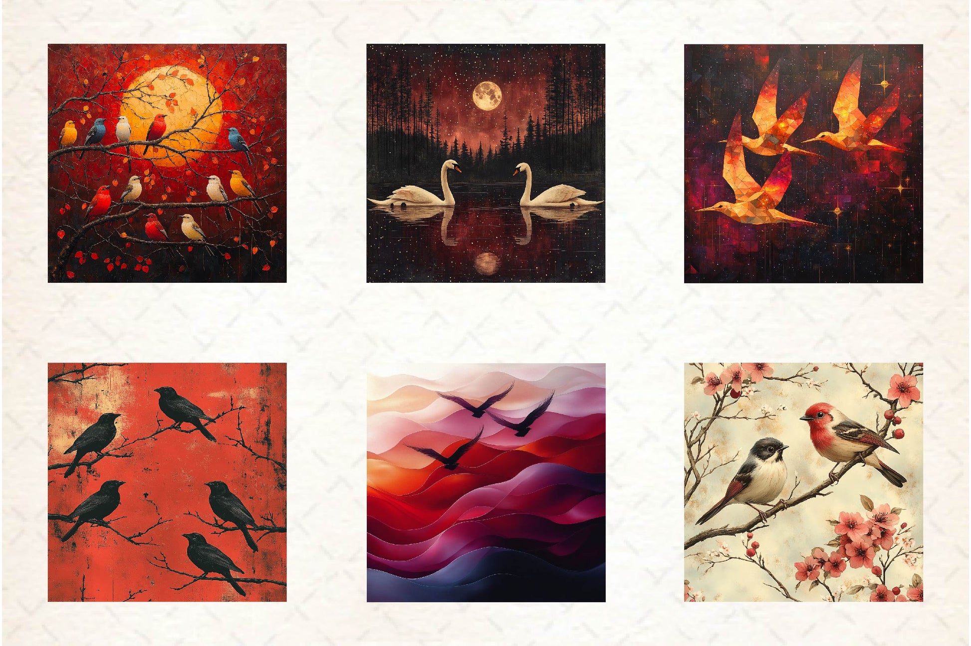 Burgundy Night Birds Backgrounds Clipart Bundle - CraftNest - Digital Crafting and Art