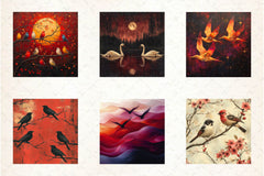 Burgundy Night Birds Backgrounds Clipart Bundle - CraftNest - Digital Crafting and Art