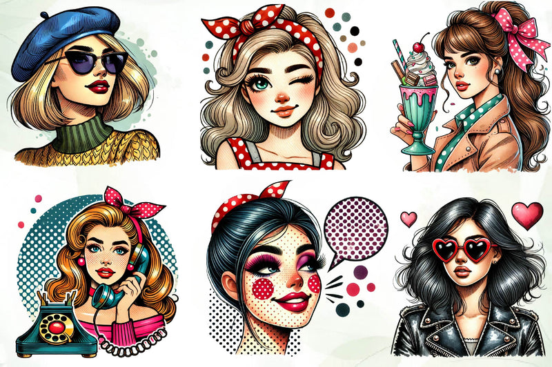 Pop Art Girl Clipart Bundle - CraftNest - Digital Crafting and Art