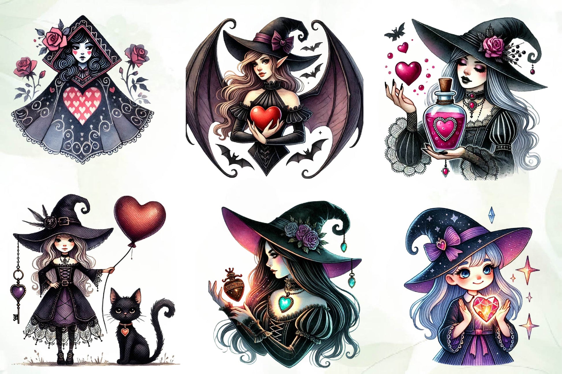 Valentine Gothic Witch Clipart Bundle - CraftNest - Digital Crafting and Art
