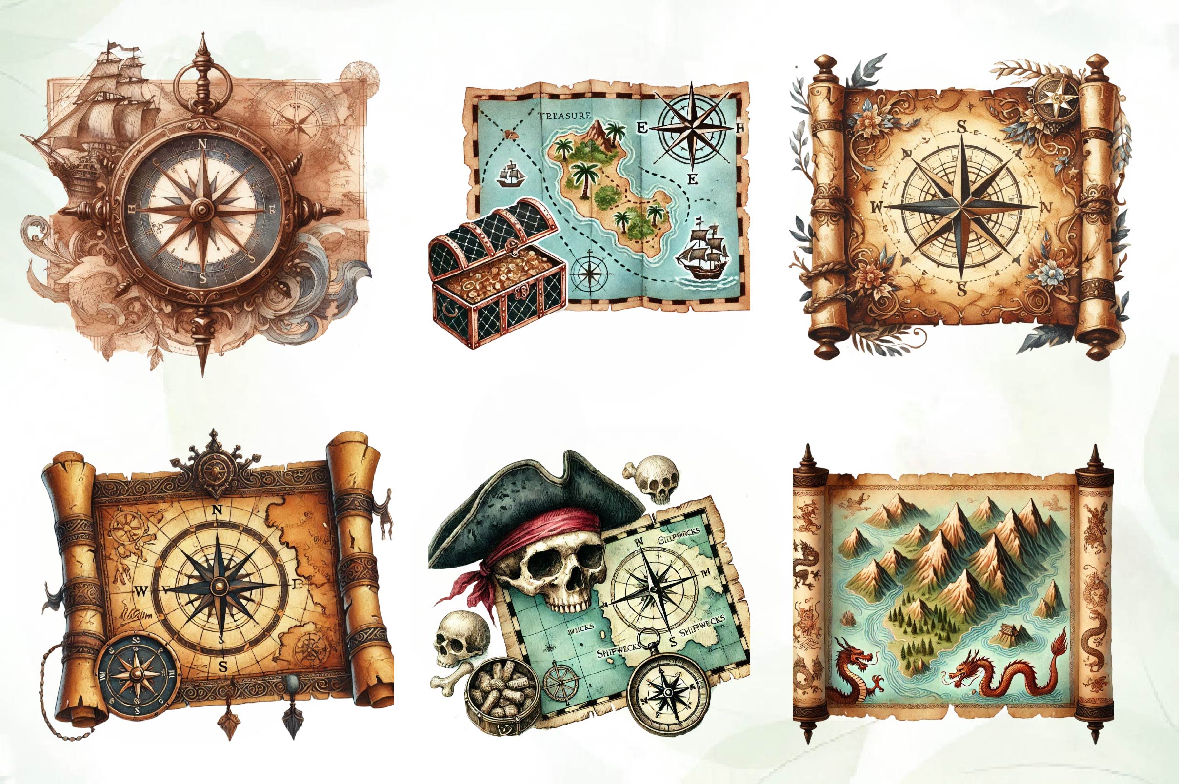 Old Maps Designs Clipart Bundle - CraftNest - Digital Crafting and Art