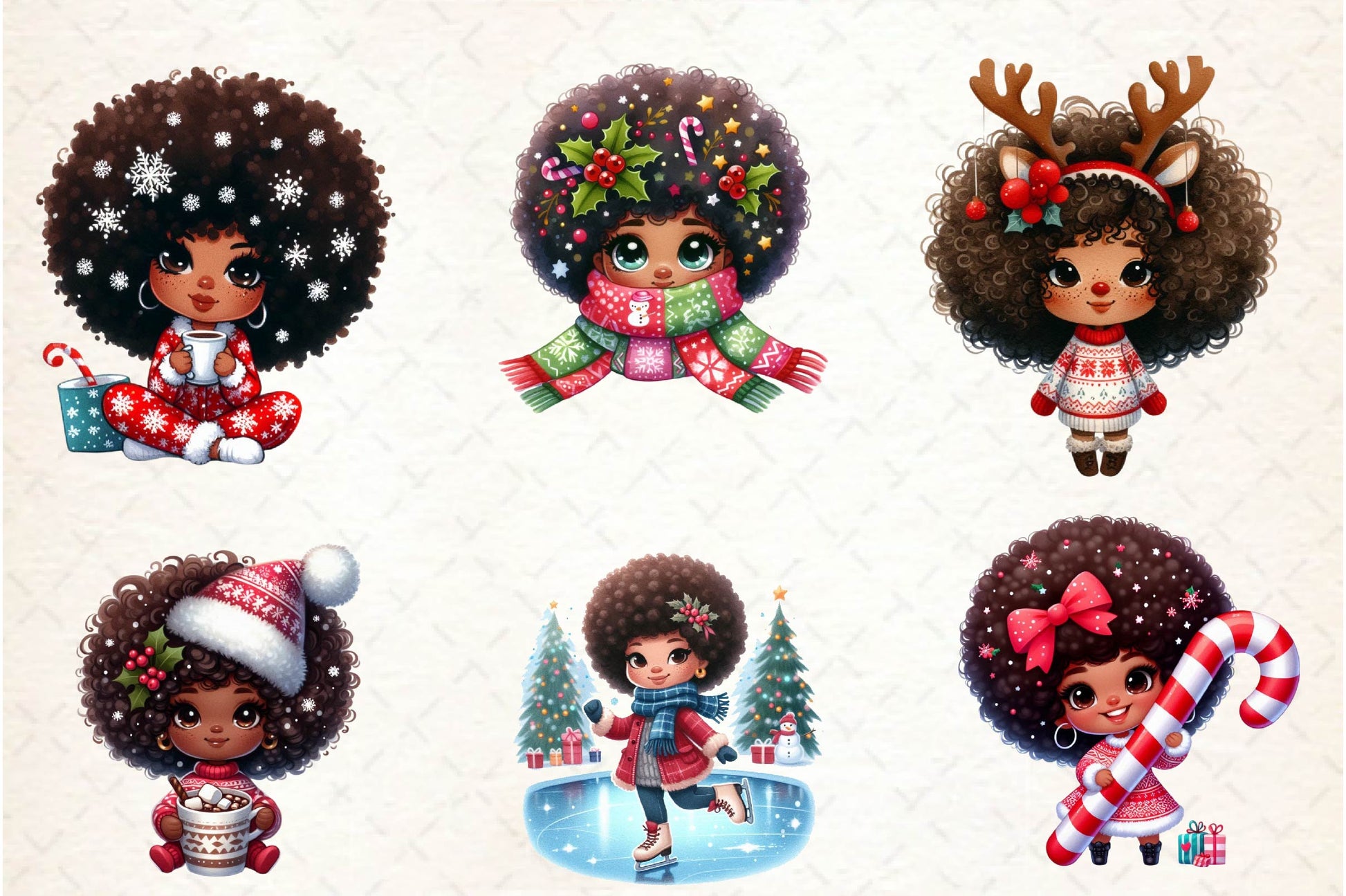 Christmas Afro Chibi Girls Clipart Bundle - CraftNest - Digital Crafting and Art