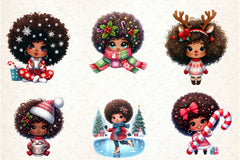 Christmas Afro Chibi Girls Clipart Bundle - CraftNest - Digital Crafting and Art