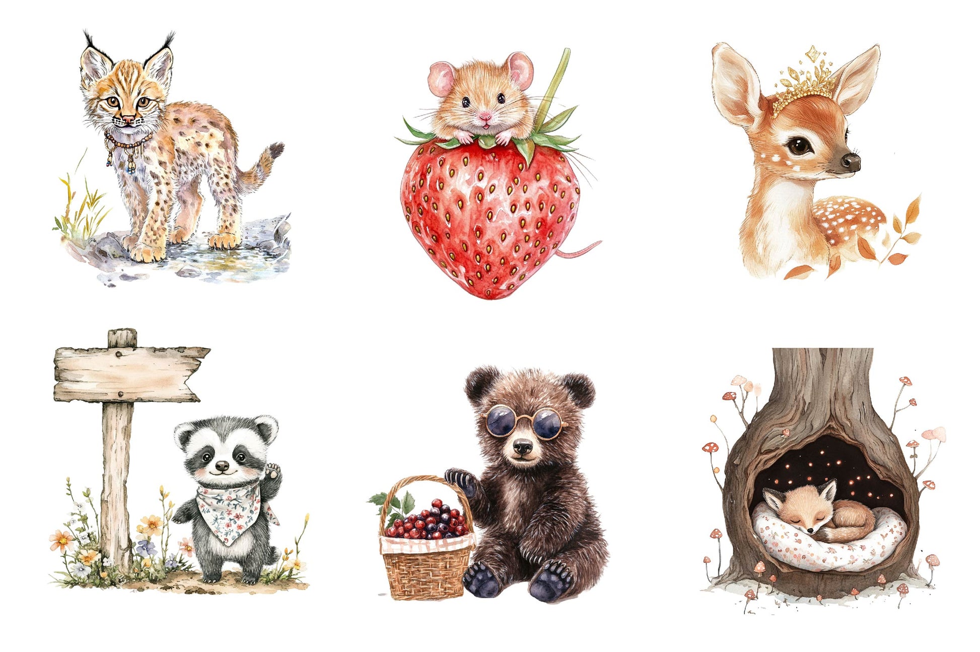 Whimsical Summer Woodland Animals Clipart Bundle - CraftNest - Digital Crafting and Art