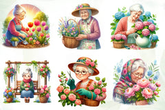 Gardening Grandma With Flowers Clipart Bundle - CraftNest - Digital Crafting and Art