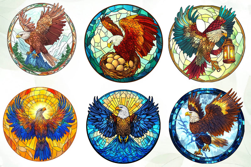 Round Stained Glass Eagle Embrace Clipart Bundle - CraftNest - Digital Crafting and Art