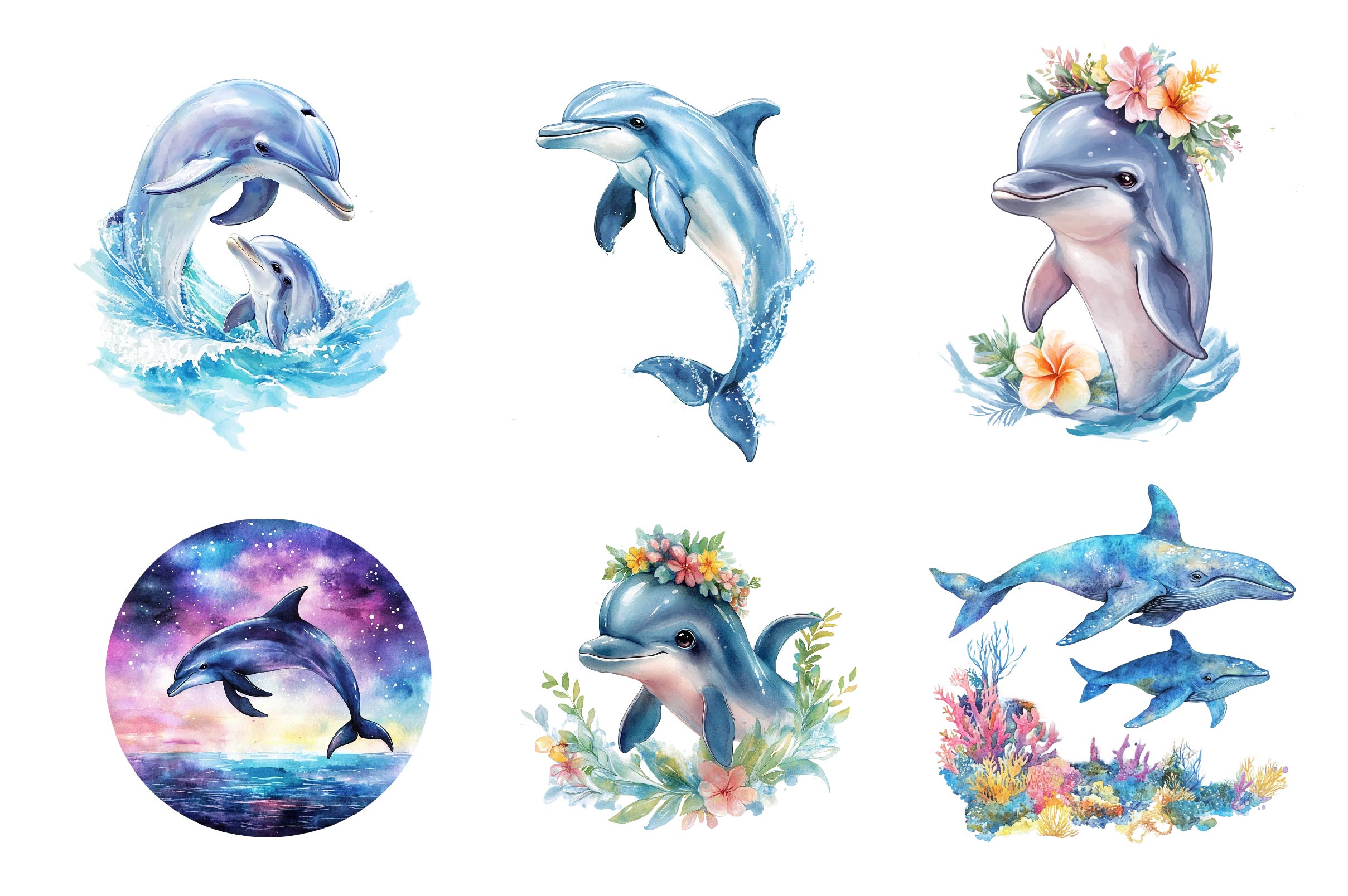 Dolphin & Calf Clipart Bundle - CraftNest - Digital Crafting and Art