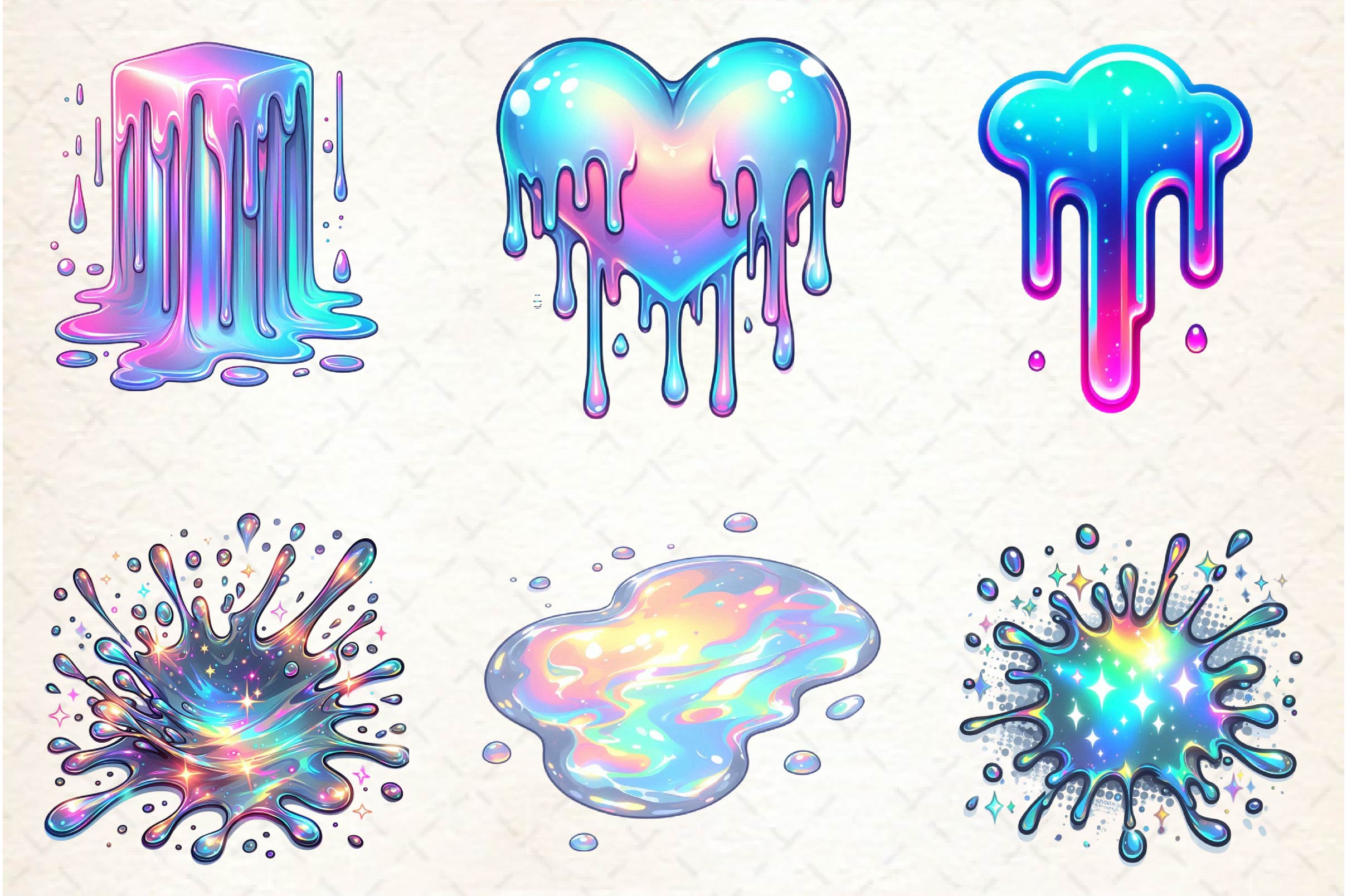Holographic Drips And Splashes Clipart Bundle - CraftNest - Digital Crafting and Art